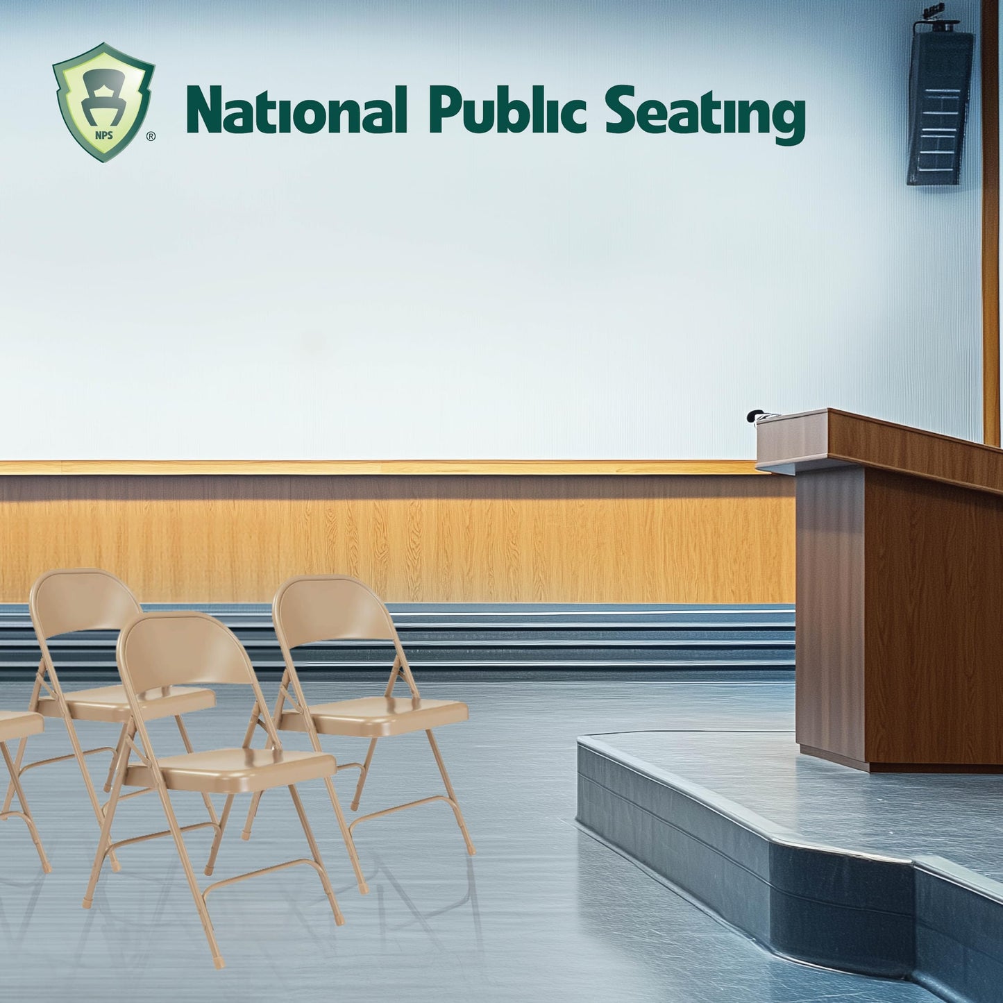 Steel Portable Folding Chairs by National Public Seating – 50 Series Premium Heavy-Duty Foldable Chairs for Indoor & Outdoor, Set of 4 – Comfortable, Durable, Institutional-Grade, Beige