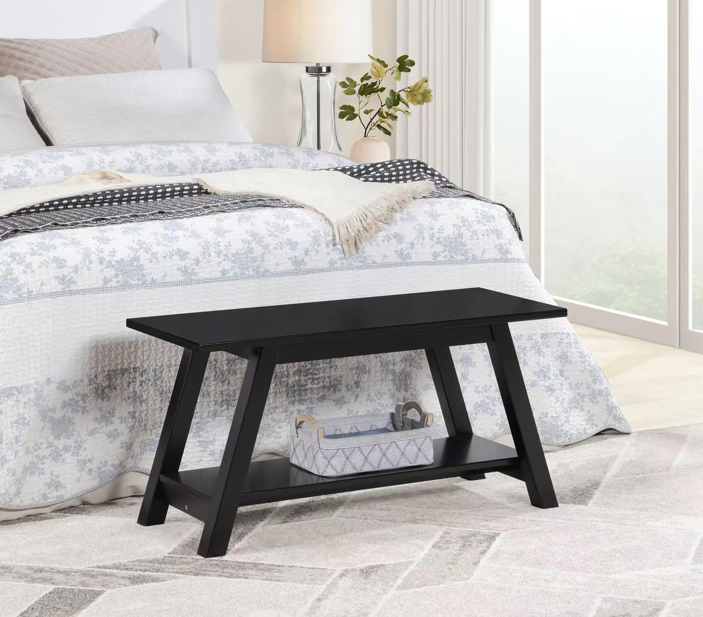 Roundhill Furniture Elyz Solid Wood Bench with Shelf, 36.10-Inch Long, Espresso