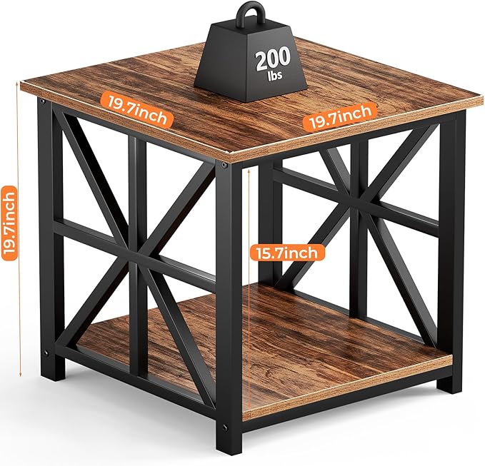 GreenForest End Table with 2-Tier Storage Shelf, 19.7 inch Side Table