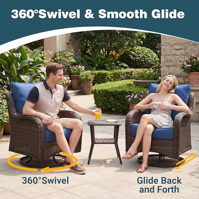 Patio Furniture Set, High Back Swivel Chairs, Weather Resistant Olefin Fabric