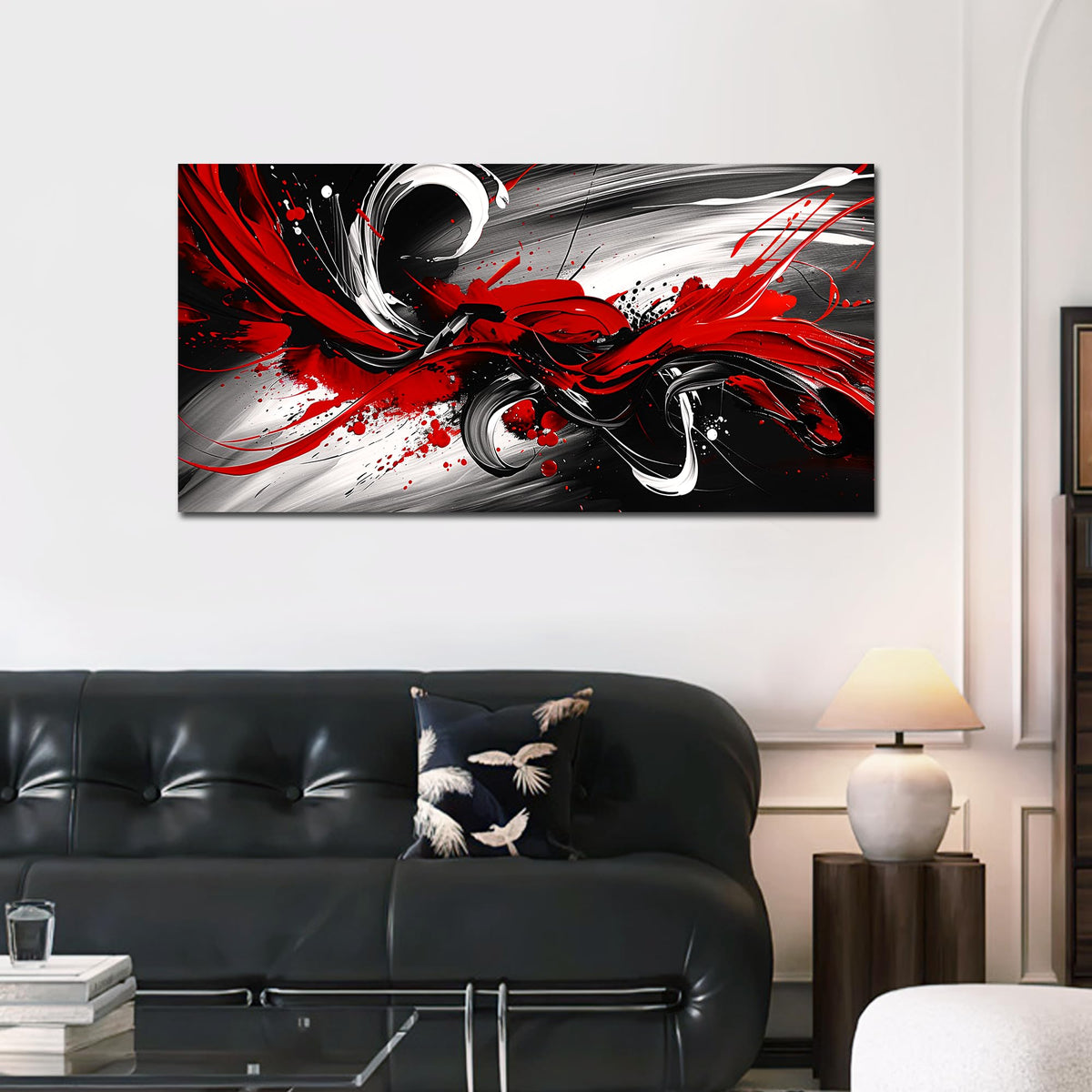 Black and White Red Large Canvas Wall Art for Living Room Framed Print Picture Painting Bedroom Office Wall Decor Modern Room Abstract Wall Decorations Artwork Size 20x40 Ready to Hang