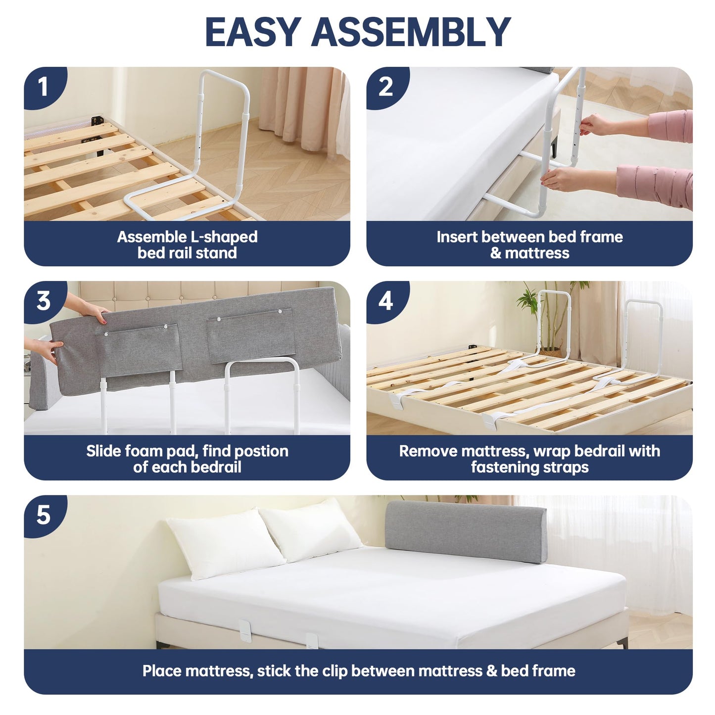 WYBITNY Bed Guard Rail for Toddlers, 59inch Foam Padded Side Rail for Queen King Twin Full Size Bed, Bedrail for Toddler, Bed Railing