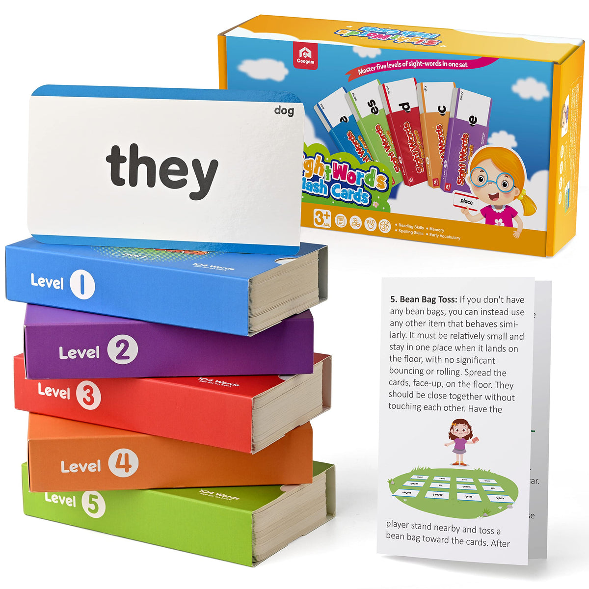 Coogam 520 Sight Words Learning Vocabulary Flash Cards, Dolch Fry High Frequency Sight Word Educational Montessori Toy for Pre-k Kindergarten 1st 2nd 3rd Grade Homeschool