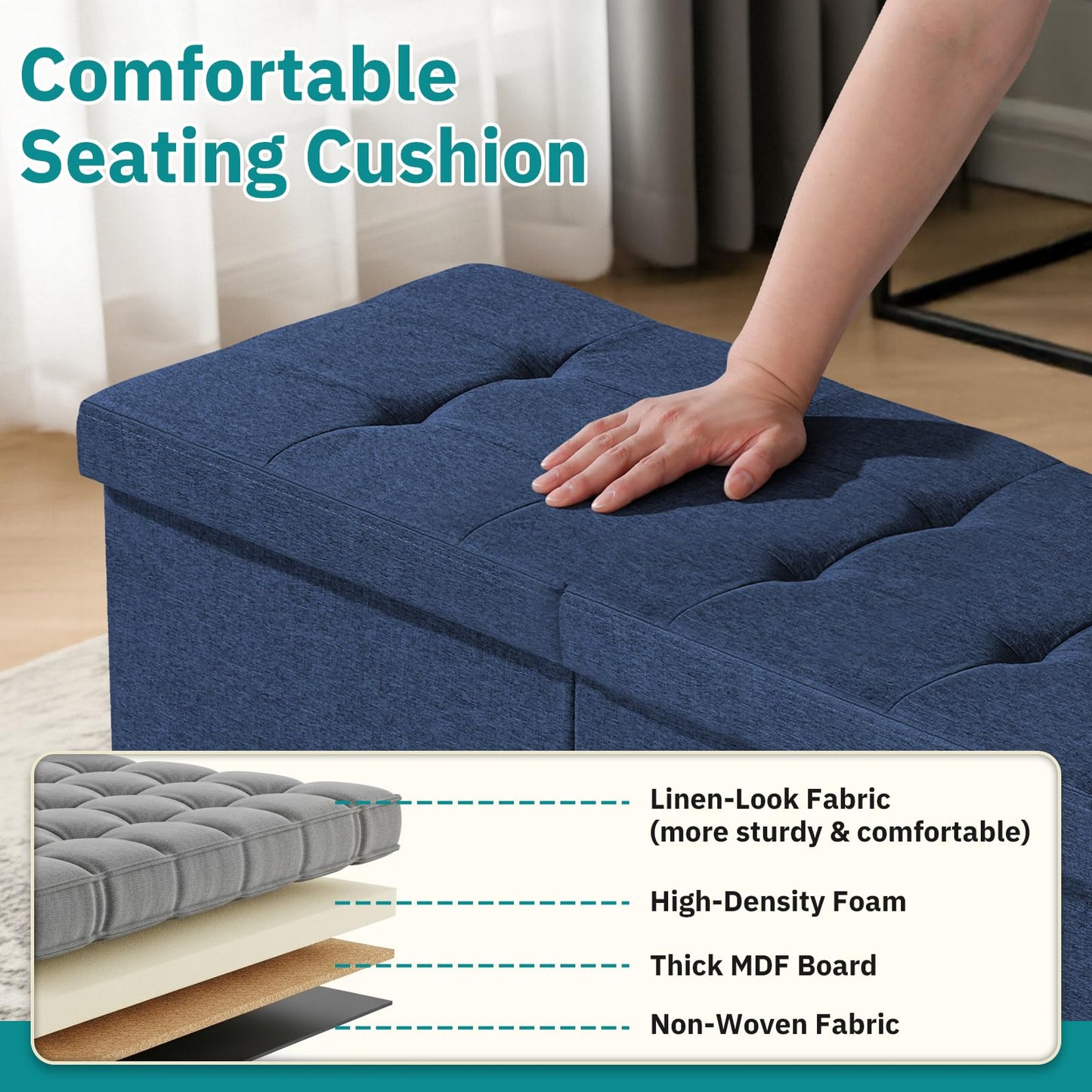 Snuvid 30-INCH Ottoman with Storage, Footrest Storage Bench, End of Bed Bench Coffee Table for Living Room, Bedroom, Entryway (Blue)