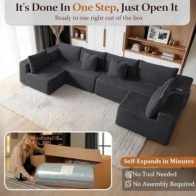 138" Cloud Sectional Couch, Comfort U Shaped Sofa