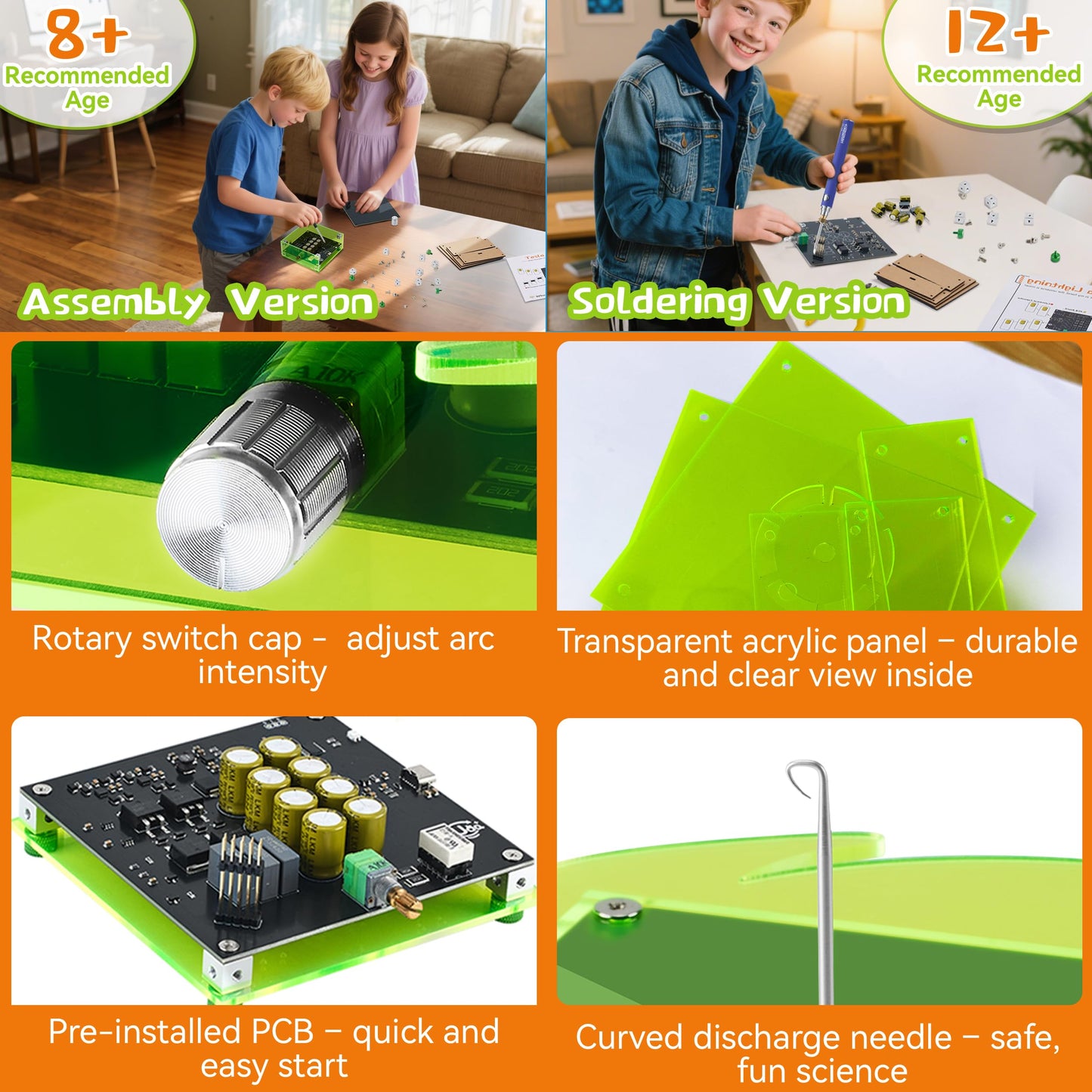 eUda+ STEM Tesla Lightning Kit For Kids&Adults Science Kits For Kids Age 12-14 Stem Kits For Kids Age 14-16 Electronic Science Kits Soldering Practice Kit For Beginners 12+(Soldering Version, RFG PRO)