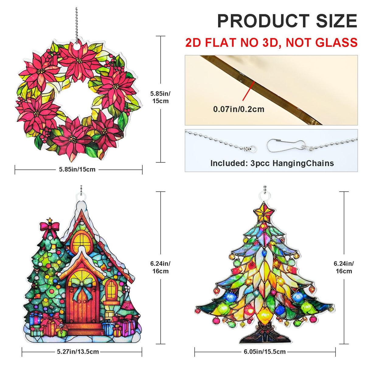 Christmas Tree Ornament Acrylic Suncatcher Window Hanging Wall Decor for Indoor Outdoor Doors Home