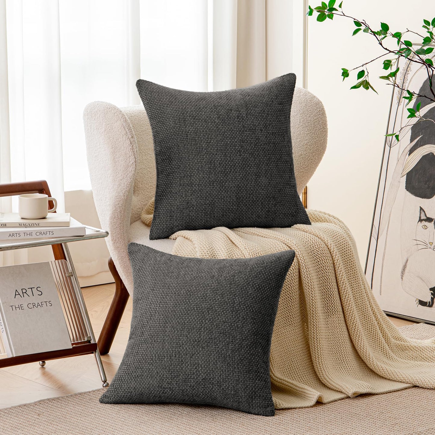a moment Black Chenille Throw Pillow Covers 18x18 Inch Pack of 2 Modern Decorative Throw Pillow Covers Farmhouse Cross Covers Home Decor for Sofa Bedroom Living Room