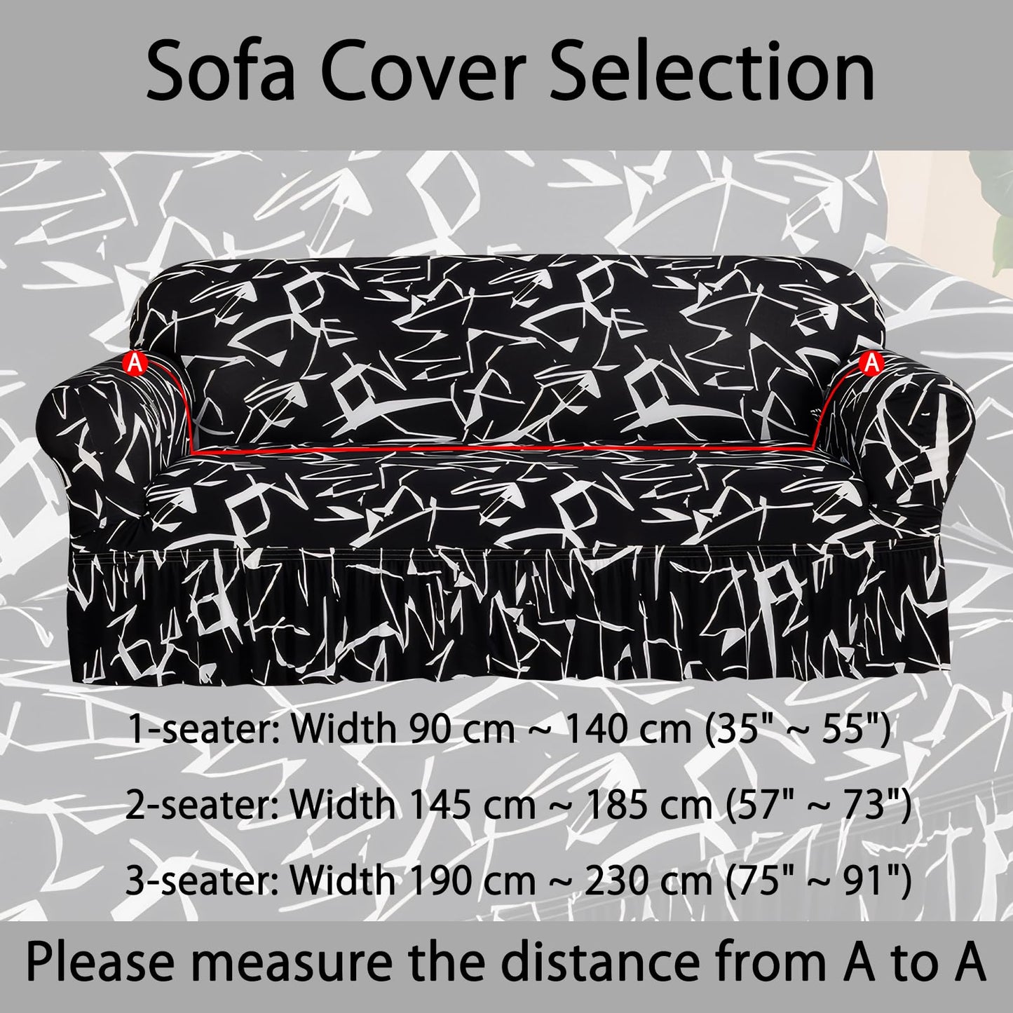 Ausing Printed Armchair Protector Single Sofa Slipcover with Skirt Printed Non-Slip Couch Cover Stretch Furniture Covers for Living Room Black Abstract(35”-55”)