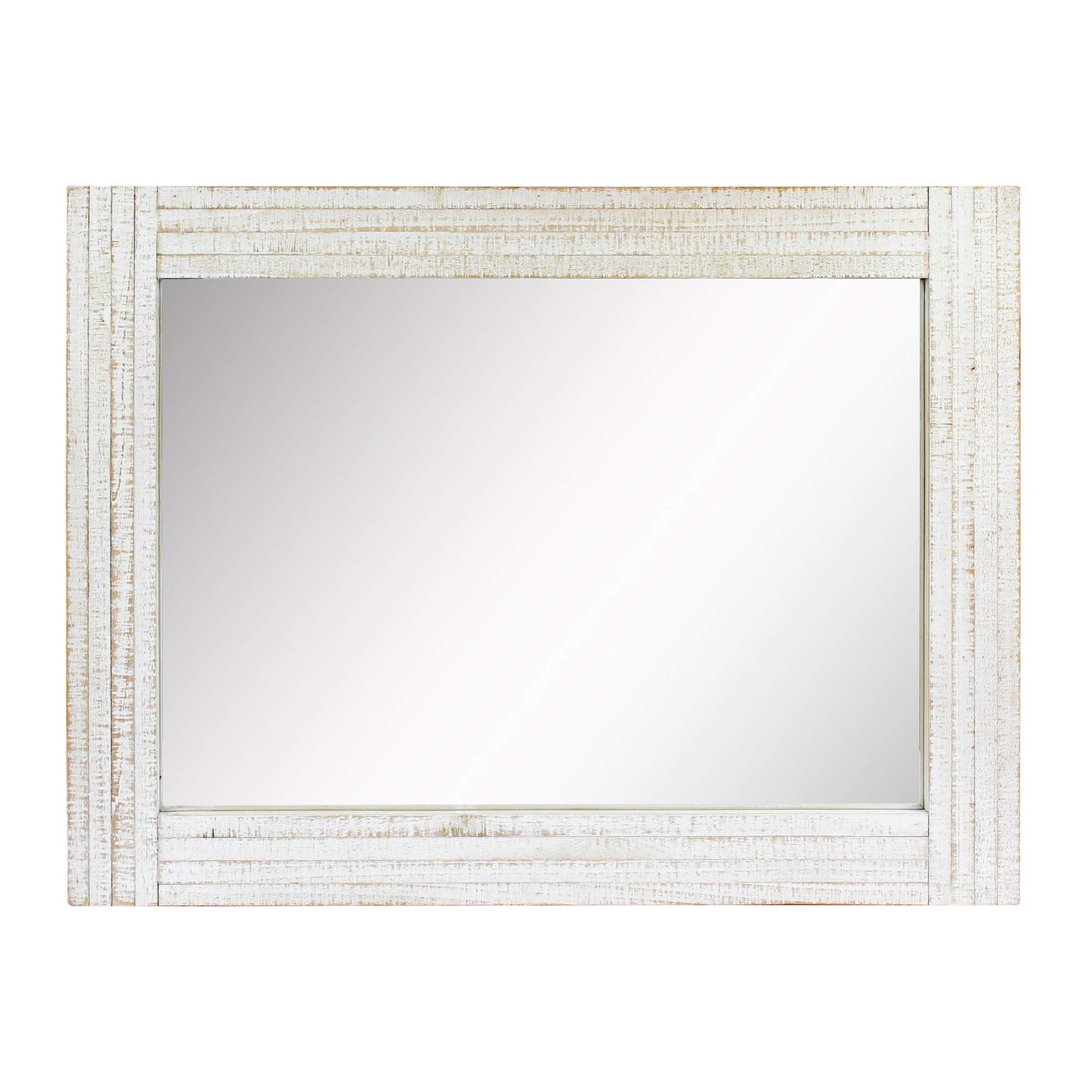 Stonebriar 24" x 18" Rectangle Worn White Wood Frame Wall Mirror with Attached Hanging Brackets, Decorative Country Rustic Decor for the Living Room, Bedroom, Bathroom, Hallway, and Entryway