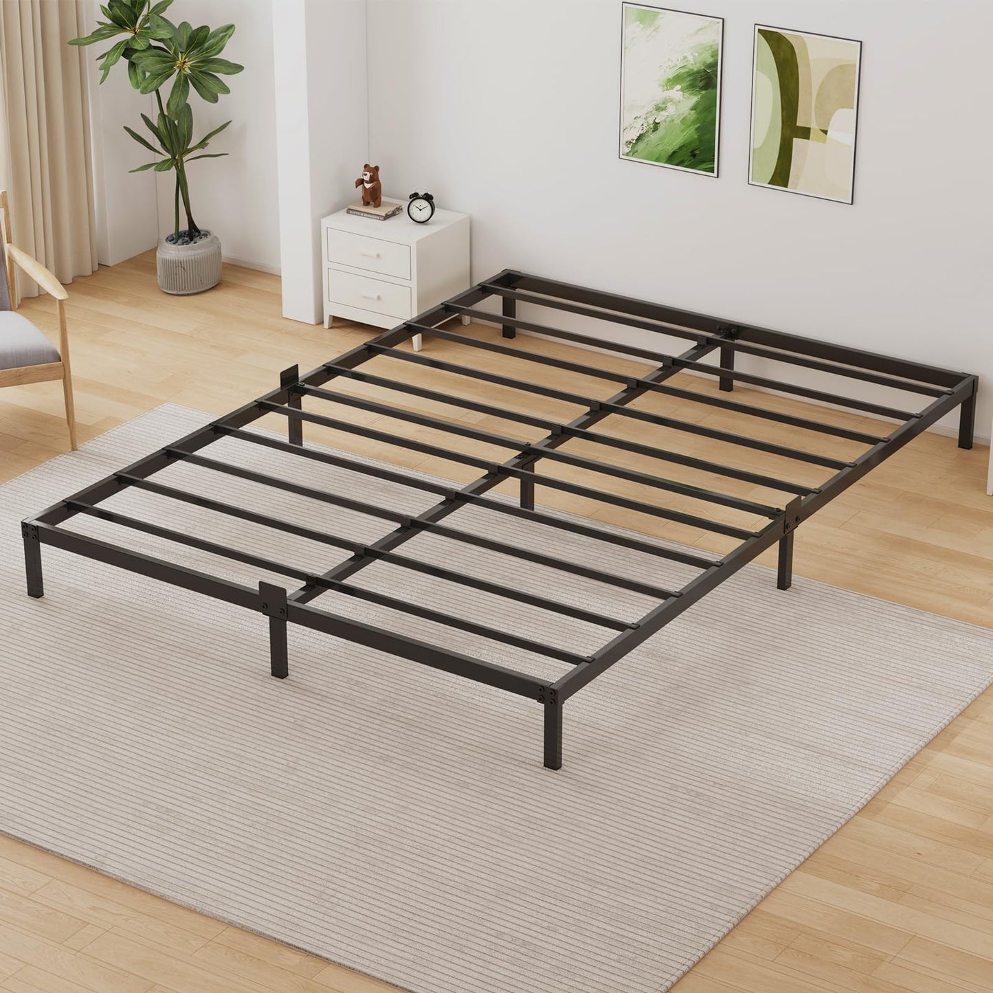 Samhapyrom 6 Inch Low Profile Full Size Bed Frame, Noise-Free Heavy Duty Metal Platform with Mattress Stopper, No Box Spring Needed, Easy Assembly Steel Support, Black