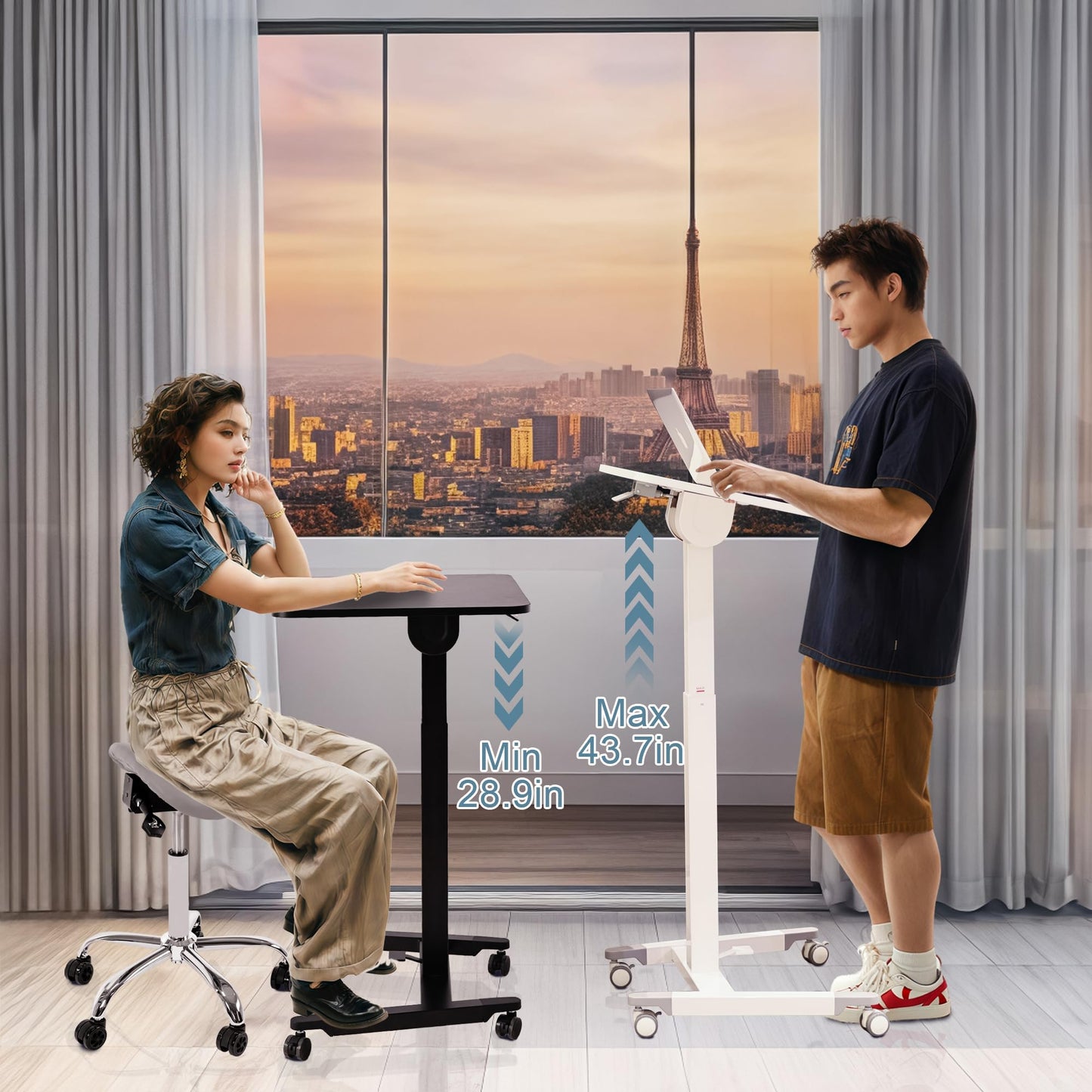 Fromann Mobile Standing Podium Desk Laptop Sit to Stand Height Adjustable Workstation with Wheels,Gas Spring Lift Mechanism Desk (Black)