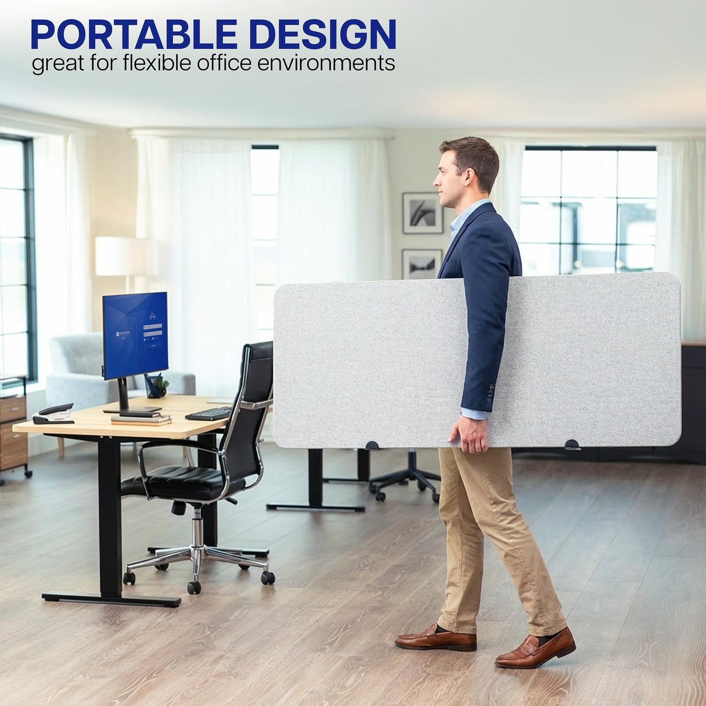 VIVO Gray Freestanding 59 x 24 inch Privacy Panel, Sound Absorbing Cubicle Desk Divider, Acoustic Partition, PP-1-V060G-S