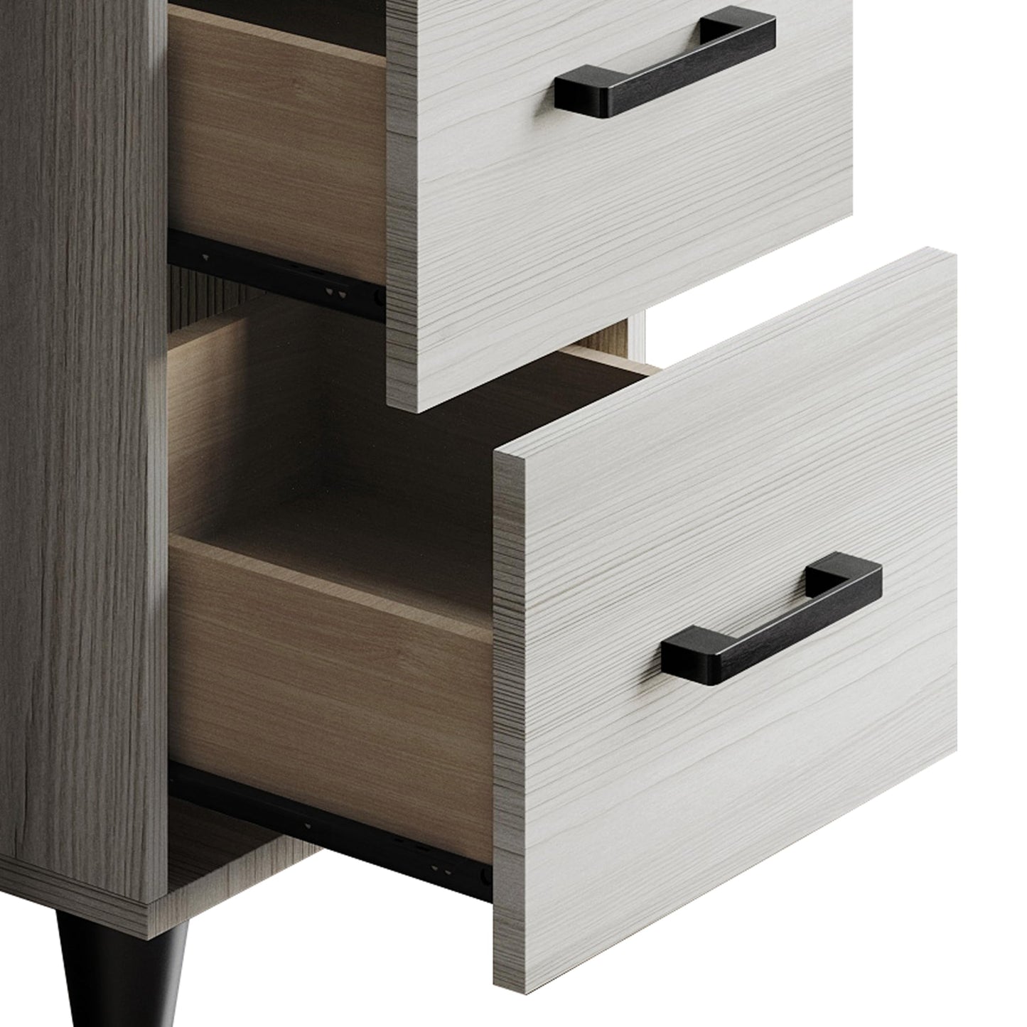 Castle Place Wooden Writing Desk with Sturdy Metal Frame, Movable Side Cabinet and 3 Drawers, Light Grey