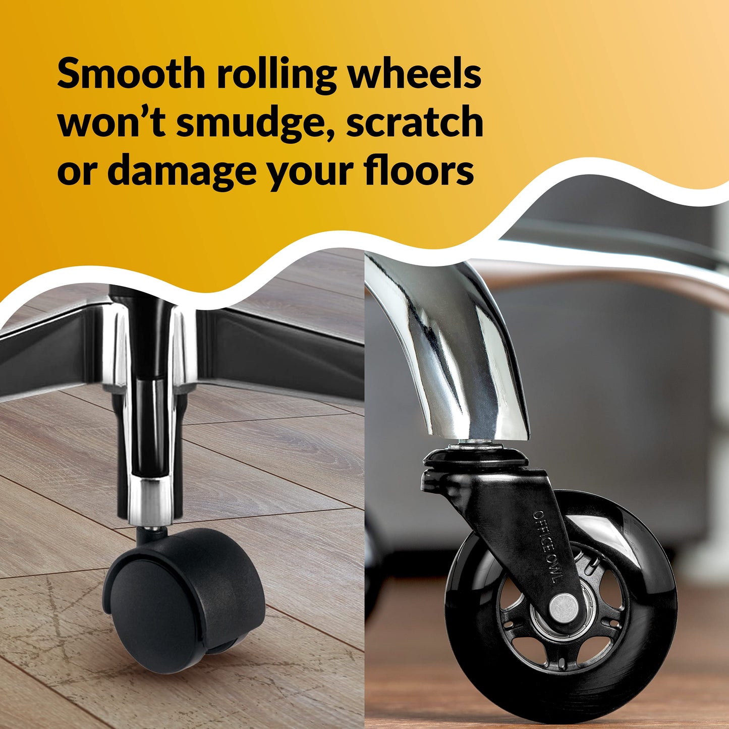 Rollerblade Office Chair Wheels, Set of 5 Replacement Casters for Desk and Gaming Chairs, Safe for Hardwood Floors, Tile, Laminate & Carpet, Support Up to 650 LBS, Easy Install, Universal Fit, Black