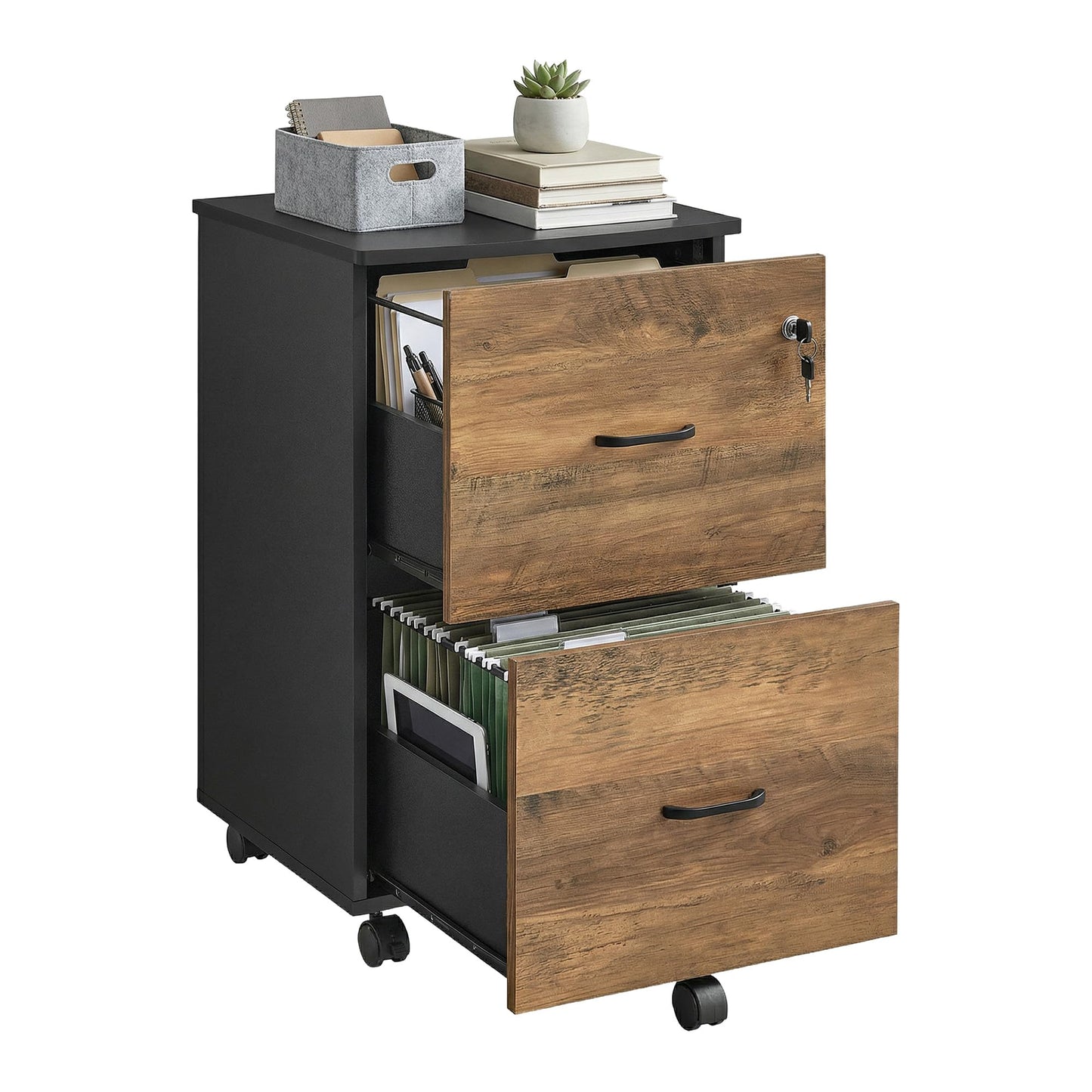 VASAGLE Custos Collection - 2-Drawer File Cabinet, Locking Filing Cabinet for Home Office, Small Rolling Printer Stand, A4, Letter-Size Hanging Files, Assembly Required, Earthy Warm Brown ULCD027B01