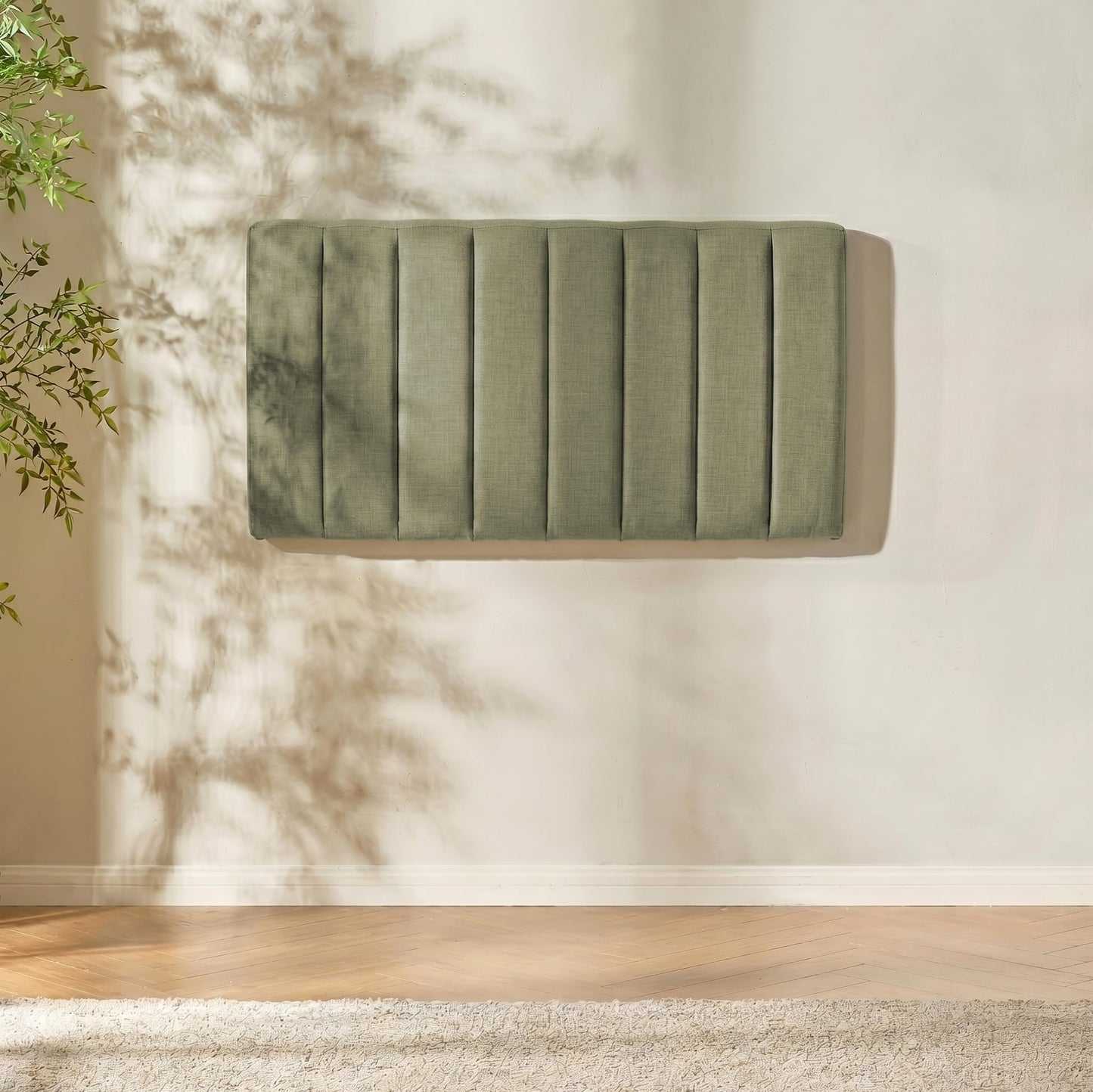 Hearth & Harbor Upholstered Twin Headboard - Easy Assemble Channel Stitched Headboard Twin Size - Wall Mounted Headboards with 3D Soundproof Wall Panels Peel & Stick Floating Headboards, Olive Green