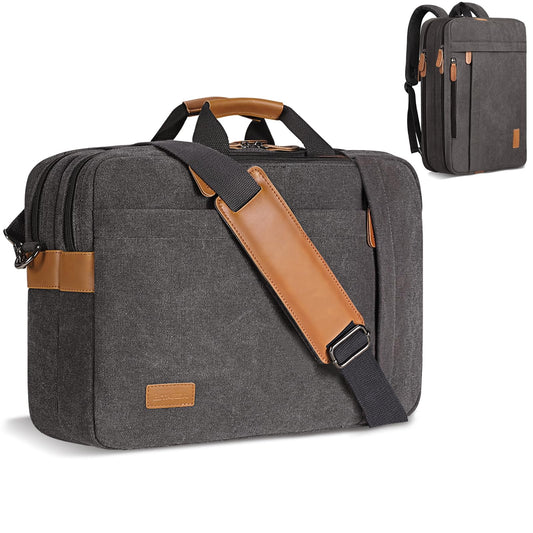 ESTARER Laptop Computer Bag for Men 3 In 1, 17-17.3 Inch Laptop Messenger Bag for Business/Work/Travel, Convertible Backpack Briefcase Water resistant Canvas Laptop Backpack (Grey)