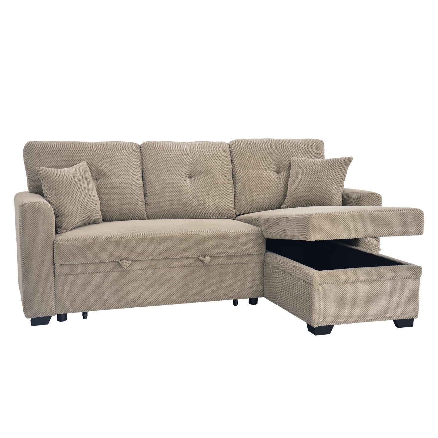 WuerQi 71" Sofa Bed with Queen Size Pull Out Couch, Sectional Sleeper Sofa with Reversible Storage Chaise, L Shaped Couch for Living Room, Apartment and Small Spaces (Camel-L Shaped)