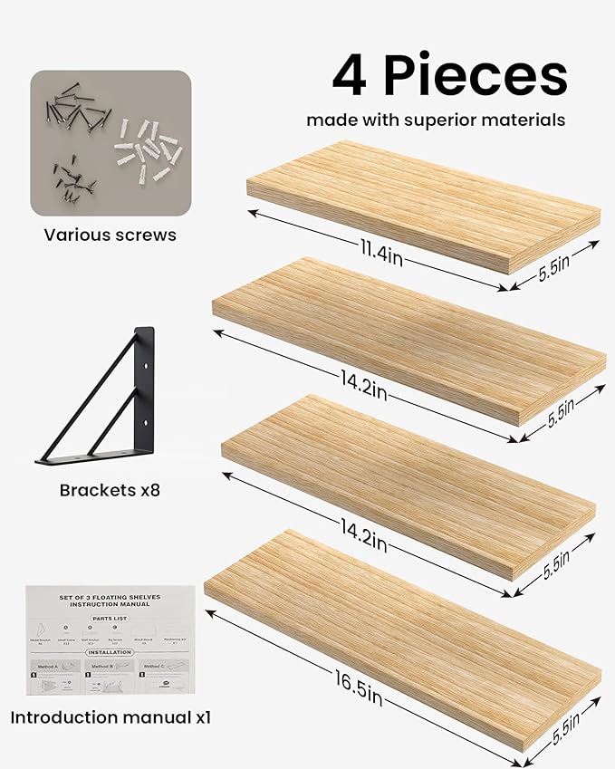 BAYKA Wall Shelves for Bedroom Decor, Floating Shelves for Living Room Kitchen
