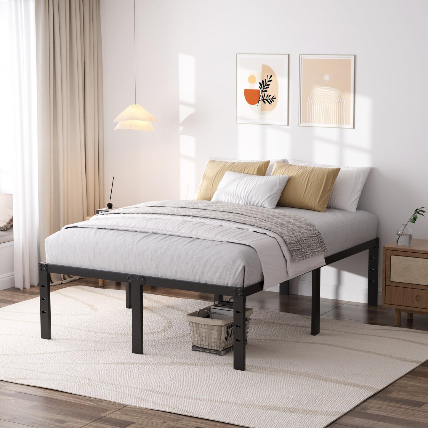 SHLAND Full Size Bed Frame, 18 Inch Heavy Duty Metal Platform Bed Frame, No Box Spring Needed, Mattress Foundation, Storage Space, No Noise, Easy Assembly