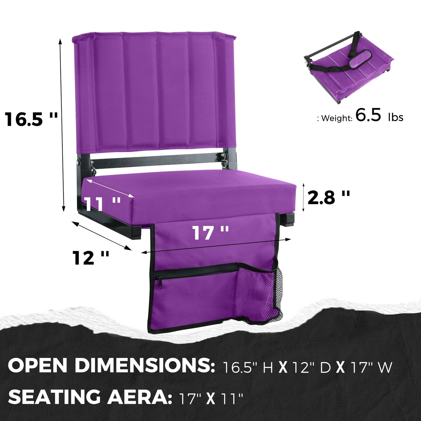 SPORT BEATS Stadium Seats with Back Support Bleacher Chairs with Back and Cushion Thick Padded Bleacher Seats Includes Shoulder Strap Dark Purple 1pc Standard