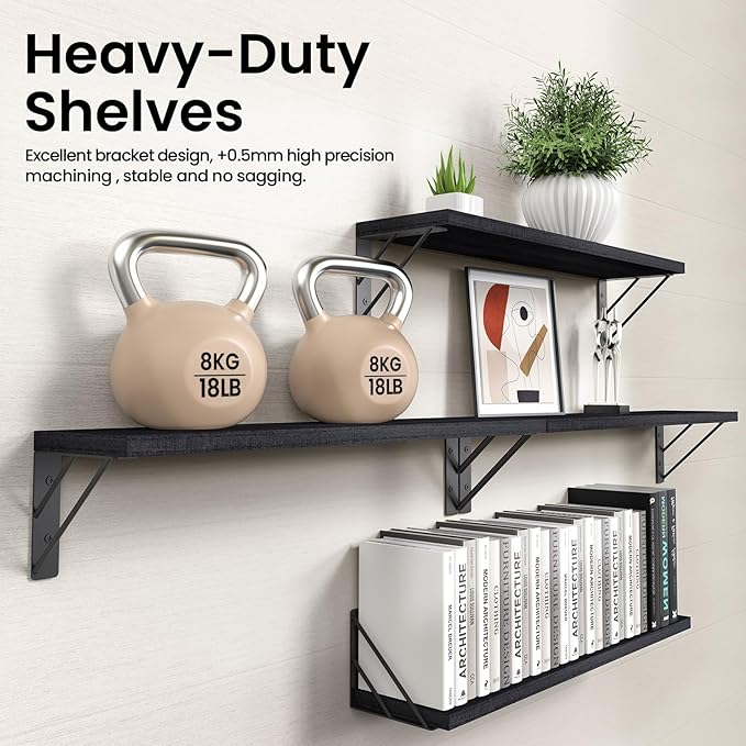 BAYKA Wall Mounted Floating Shelves, Wood Floating Wall Shelf