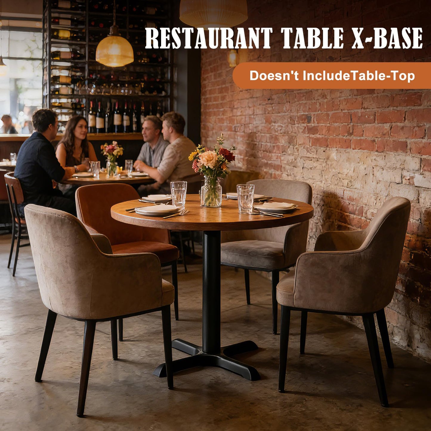 Leinuosen 2 Pack Heavy Duty Restaurant Table Base, 22" x 22" Cast Iron X-Base with 3" Dia. Dining Height Column, 28" Tall Pedestal Table Legs, 500 Lbs Capacity, for Restaurant Cafe Dining Tables