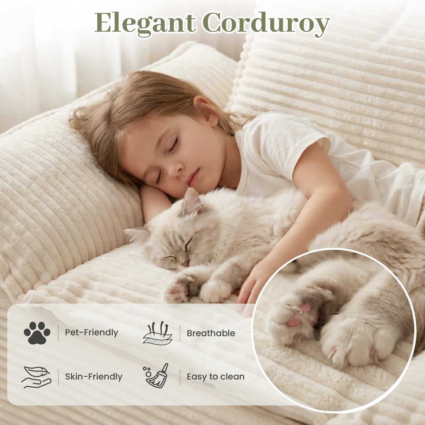 JUIKURY 55" Convertible Corduroy Sofa Bed, Boneless Foldable Loveseat Sleeper Couch, Compressed Foam Floor Sofa with Removable Cushions & Pillows for Small Space Living Room