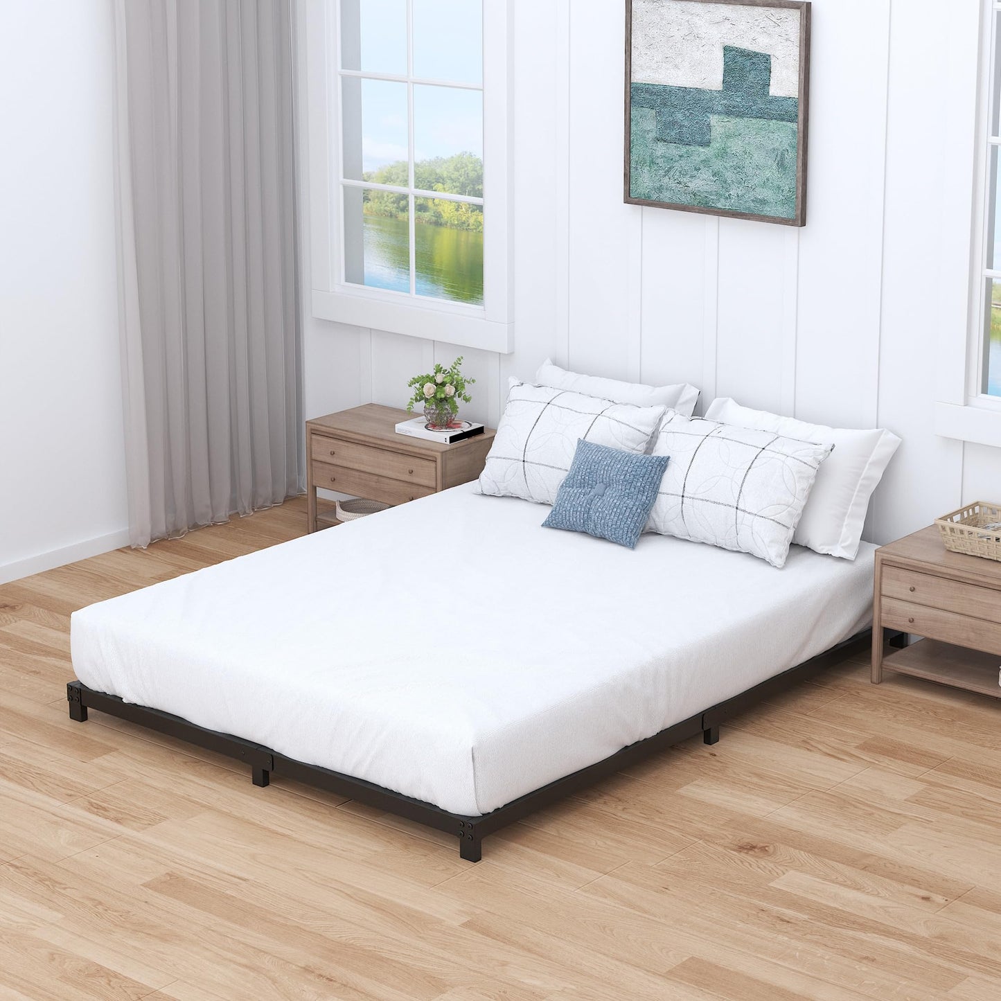 Nailsong 3 Inch Bed Frame Full Low Profile, Full Size Metal Bed Frame No Box Spring Needed, Heavy Duty Metal, Easy Assembly, Black