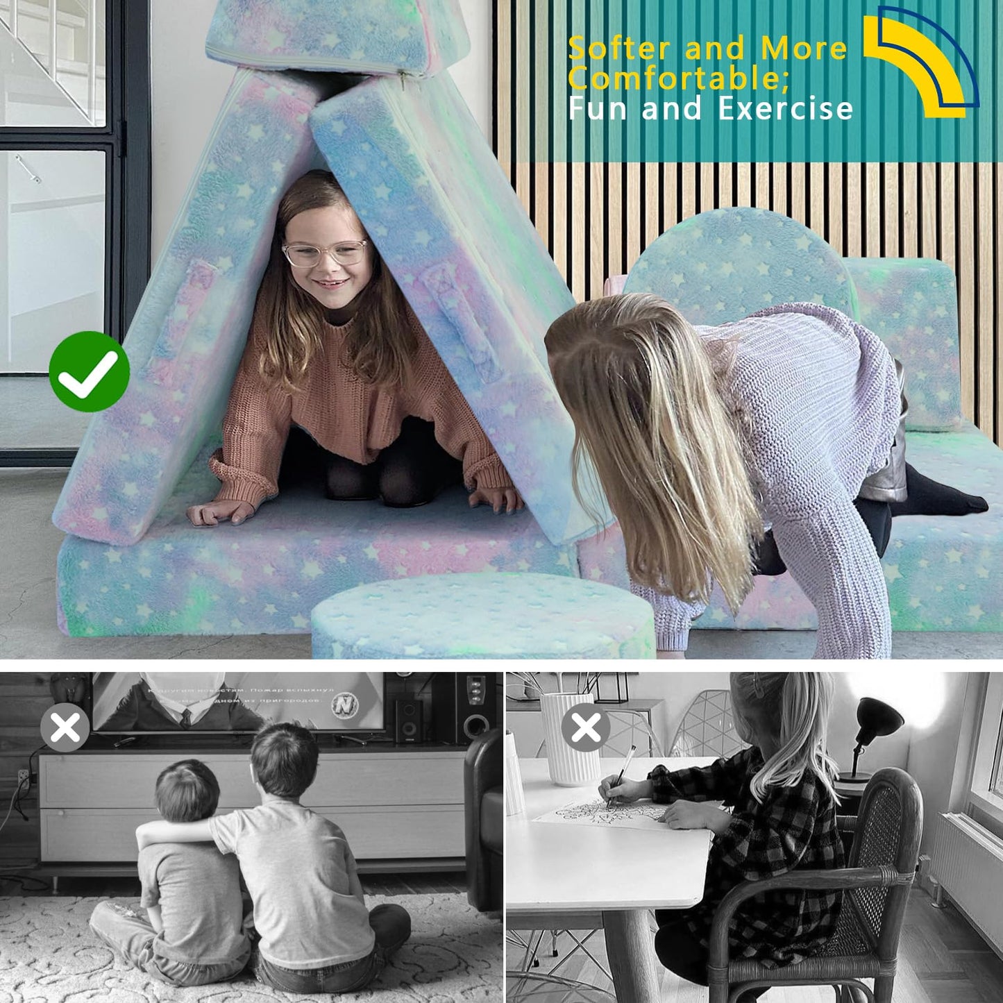 MeMoreCool Kids Couch, Colorful Star Modular Play Couch, Ages 3+