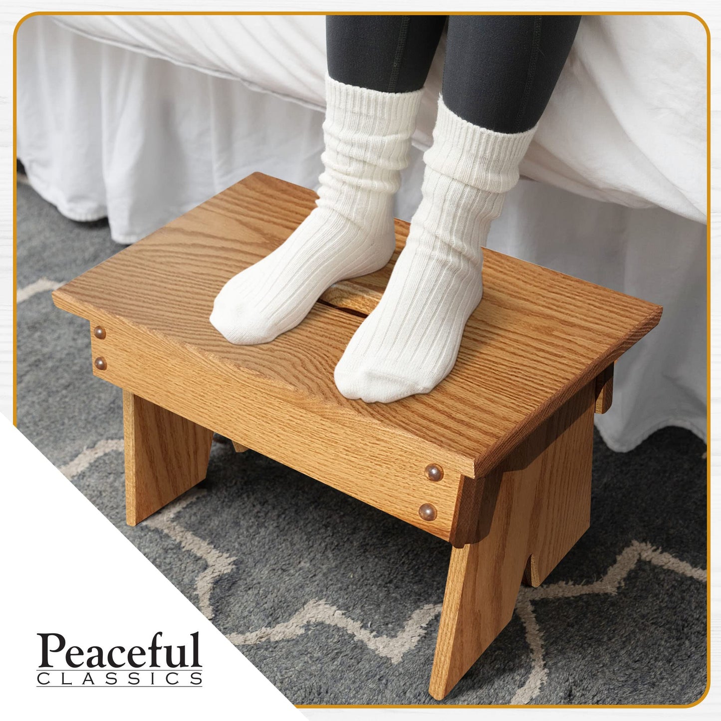 Peaceful Classics Step Stool - Amish Handmade Kids Step Stools - Bathroom, Bedroom, Living Room Or Kitchen Step Stool for Adults - Multipurpose Foot Stool Made of Solid Oak (9" High, Provincial)