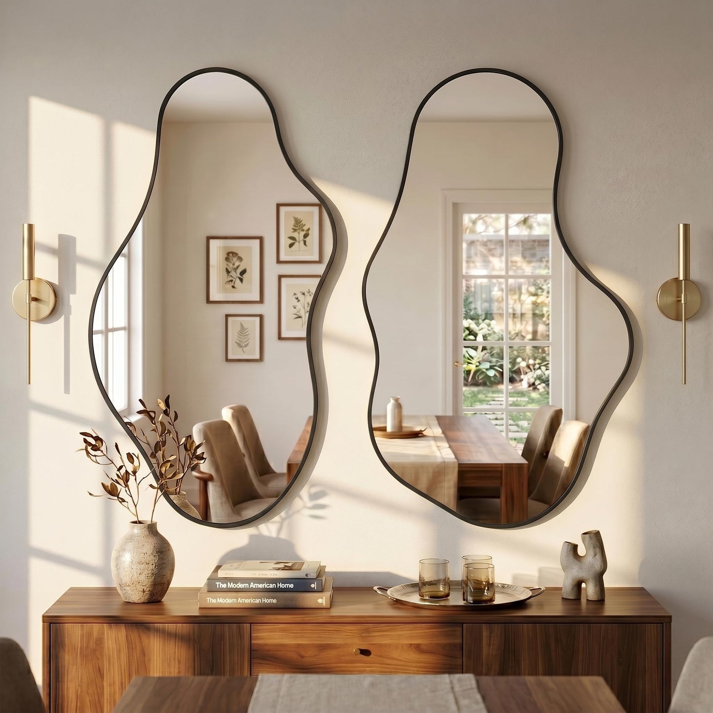 Fahomiss Irregular Wall Mirror, 22"x36" Black Abstract Asymmetrical Mirrors for Wall, Decorative Cloud Aesthetic Mirror for Bathroom, Bedroom, Cloakroom, Entryway, Shatter-Proof Aluminum Alloy Frame