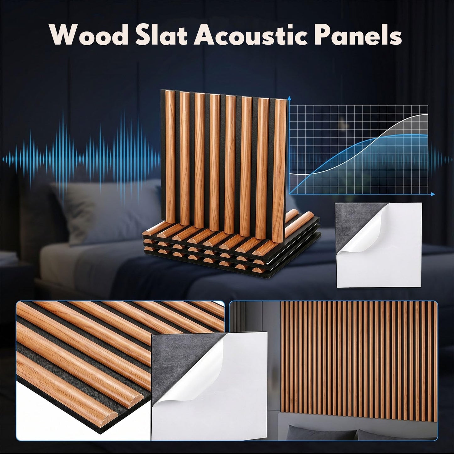Nuanchu 4 Piece 12.6x11.81“ Wood Slat Acoustic Panels Walnut Semicircle Soundproofing Fluted Wall Panels 3D Decorative Acoustic Wallpaper for Ceiling School Classroom Home Living Room Bedroom