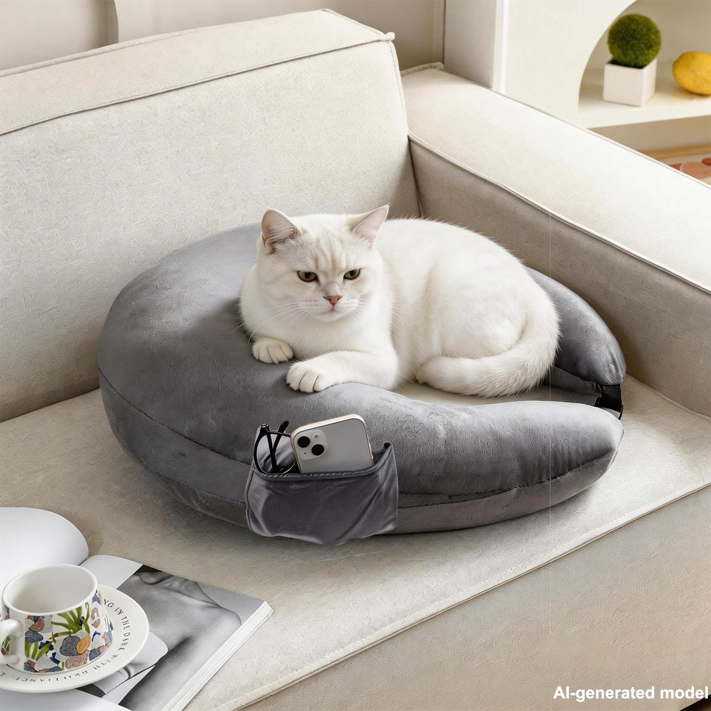 YFYDSMAO Reading Gaming Pillow,Crochet Pillows for Lap Support with Dual Side Pockets, Soft U-Shaped Lap Pillow for Bed Sofa Crocheting,Dark Grey