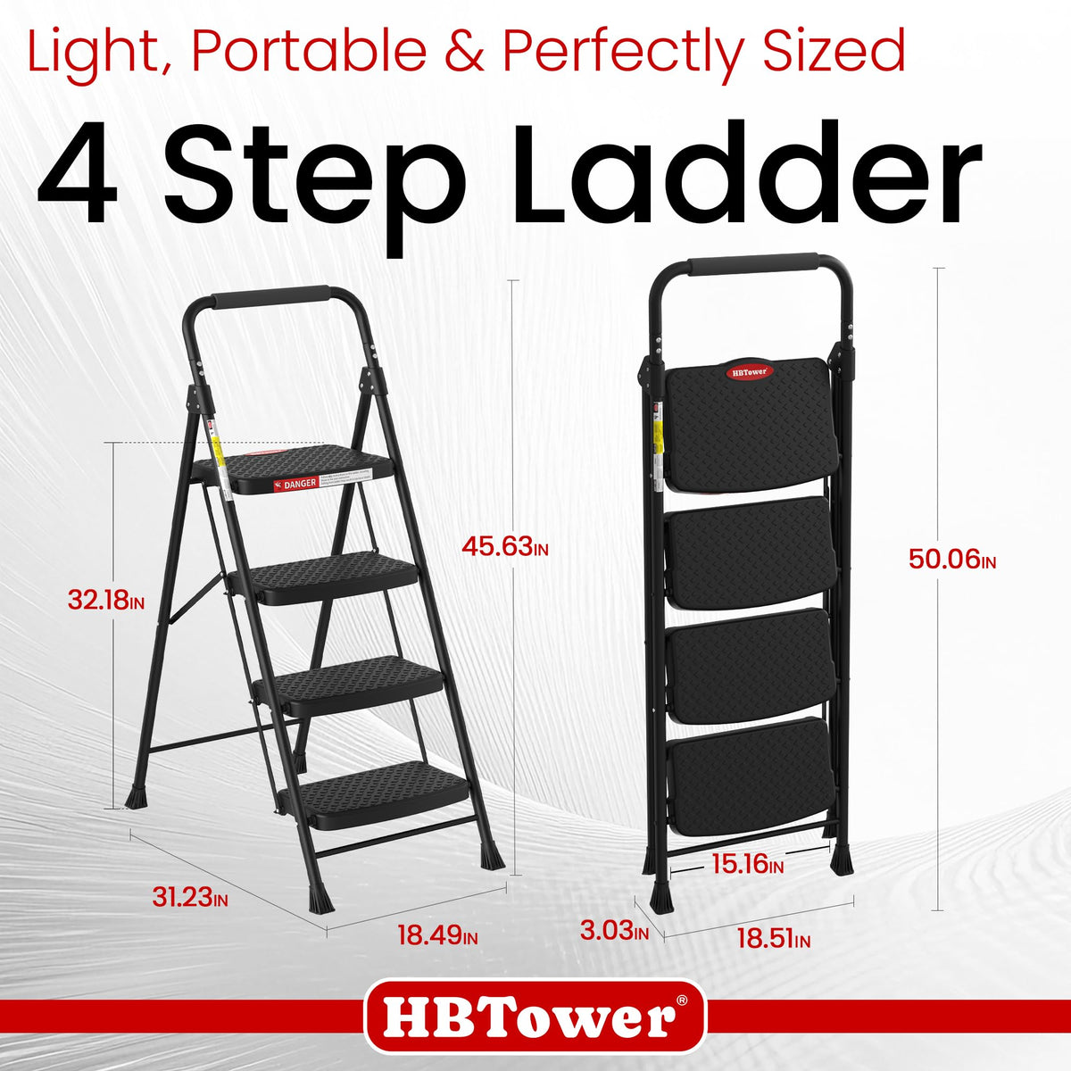 HBTower 4 Step Ladder, Step Stool Foldable with Wide Anti-Slip Pedal, Sturdy Steel Ladders for Home Adults Kitchen