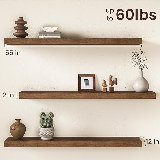 Floating Shelves 55Inch Long, 12 Inch Deep Floating Shelves