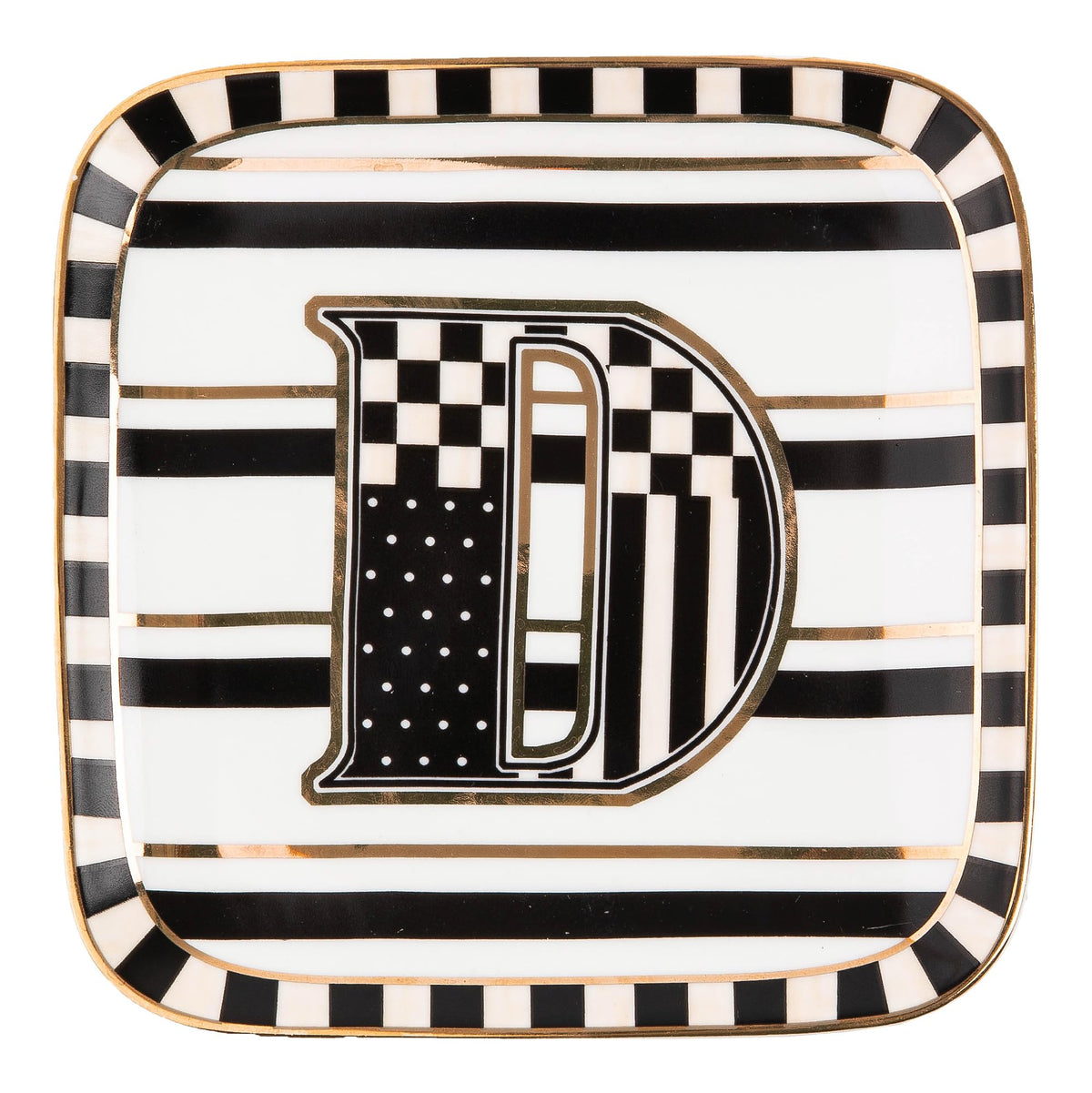 MACKENZIE-CHILDS Ceramic Monogram Dish, Decorative Letter Plate, 5.75 Inches, D