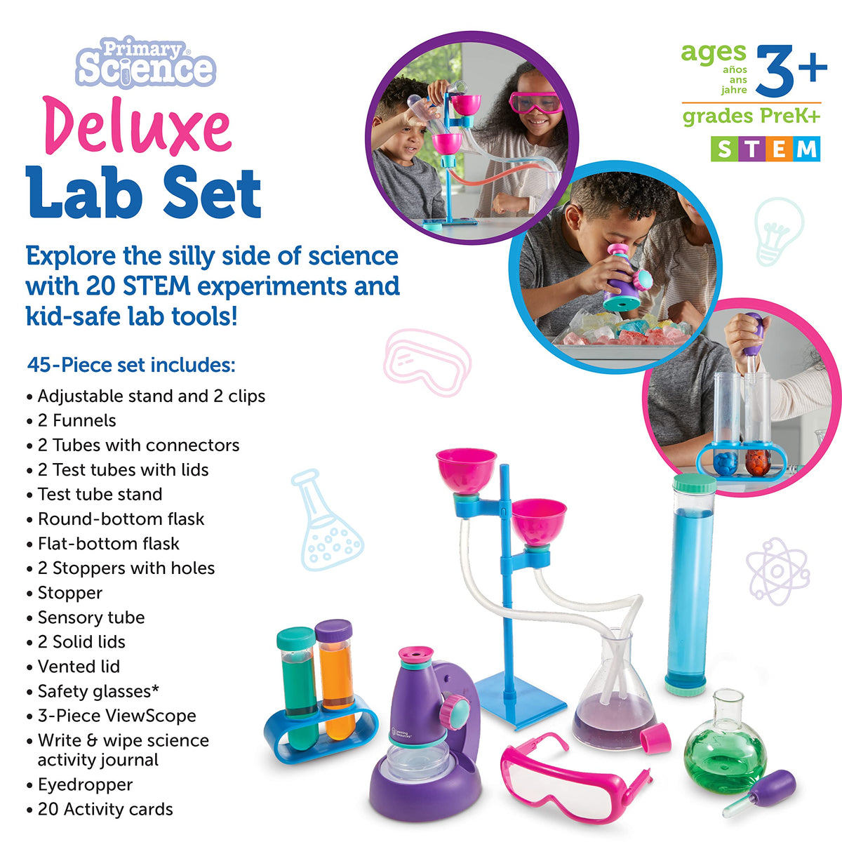 Learning Resources Primary Science Deluxe Lab Set - 45 Pieces, Ages 3+, Experiments for Kids, STEM Toys, Sensory Tube, Microscope for Students