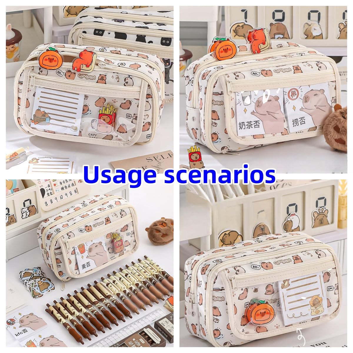 VTYFRY Cute Kawaii Pencil Case Pouch Cartoon Pen Box Holder Organizer for Office Workspace Supplies Desk Accessories Travel Essentials Aesthetic Trendy Cool Stuff Gift Large Capacity (Pink Kapibala)