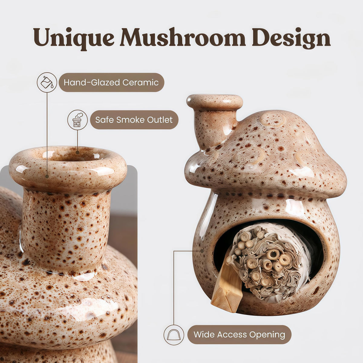 Zynzthos Mushroom Incense Holder, Ceramic Palo Santo Holder – Suitable for Burning Sage & Palo Santo - Mini Chimenea-Style Burner, an Incense Burner for Spiritual Meditation, Yoga or Home Decoration