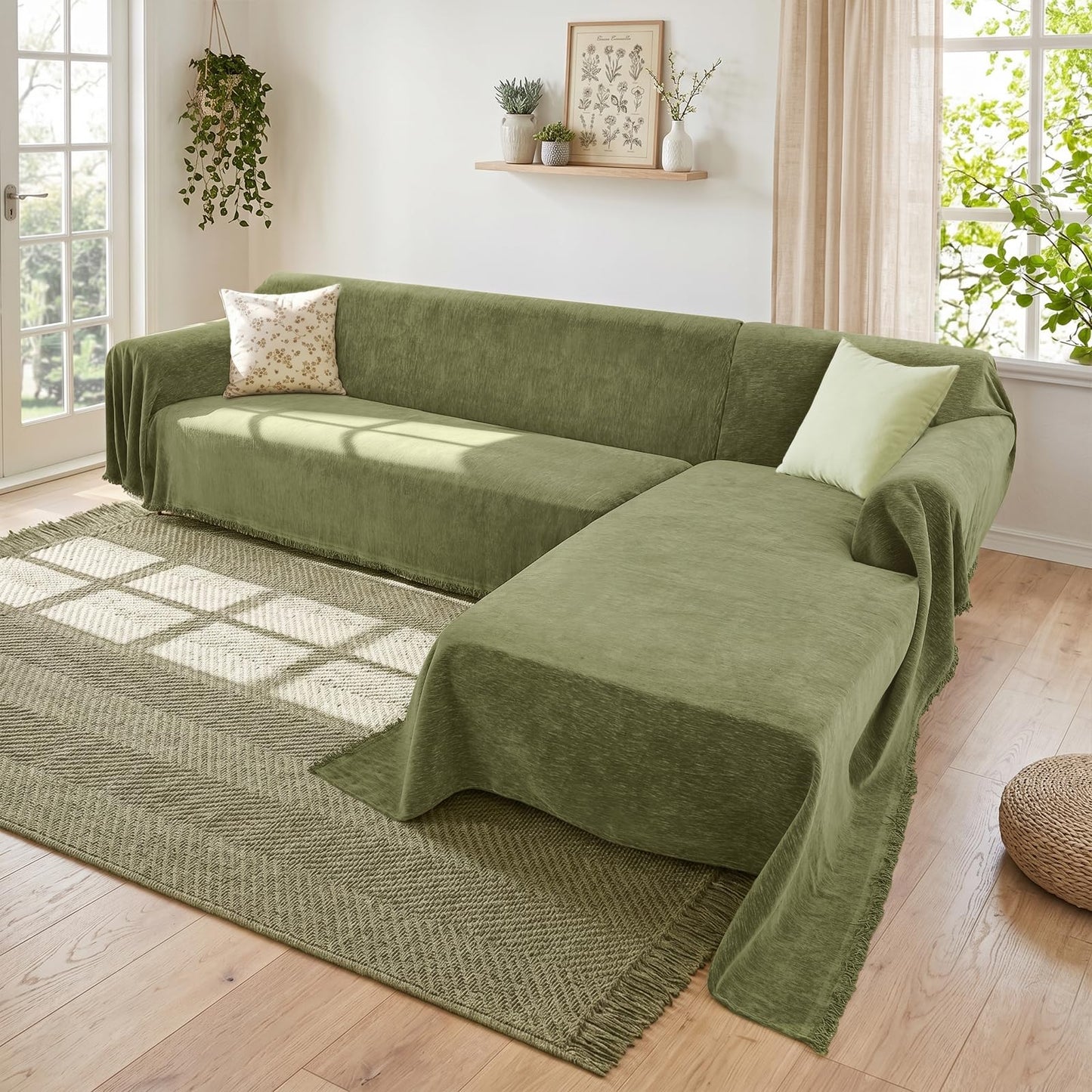 Houmiggle Sectional Couch Covers, 2 Pieces Washable L Shaped Couch Covers Sofa Blanket for Dogs Pet Friendly Sectional Sofa Slipcovers Furniture Covers,71"x118"+91"x134",(XXX-Large,Green)
