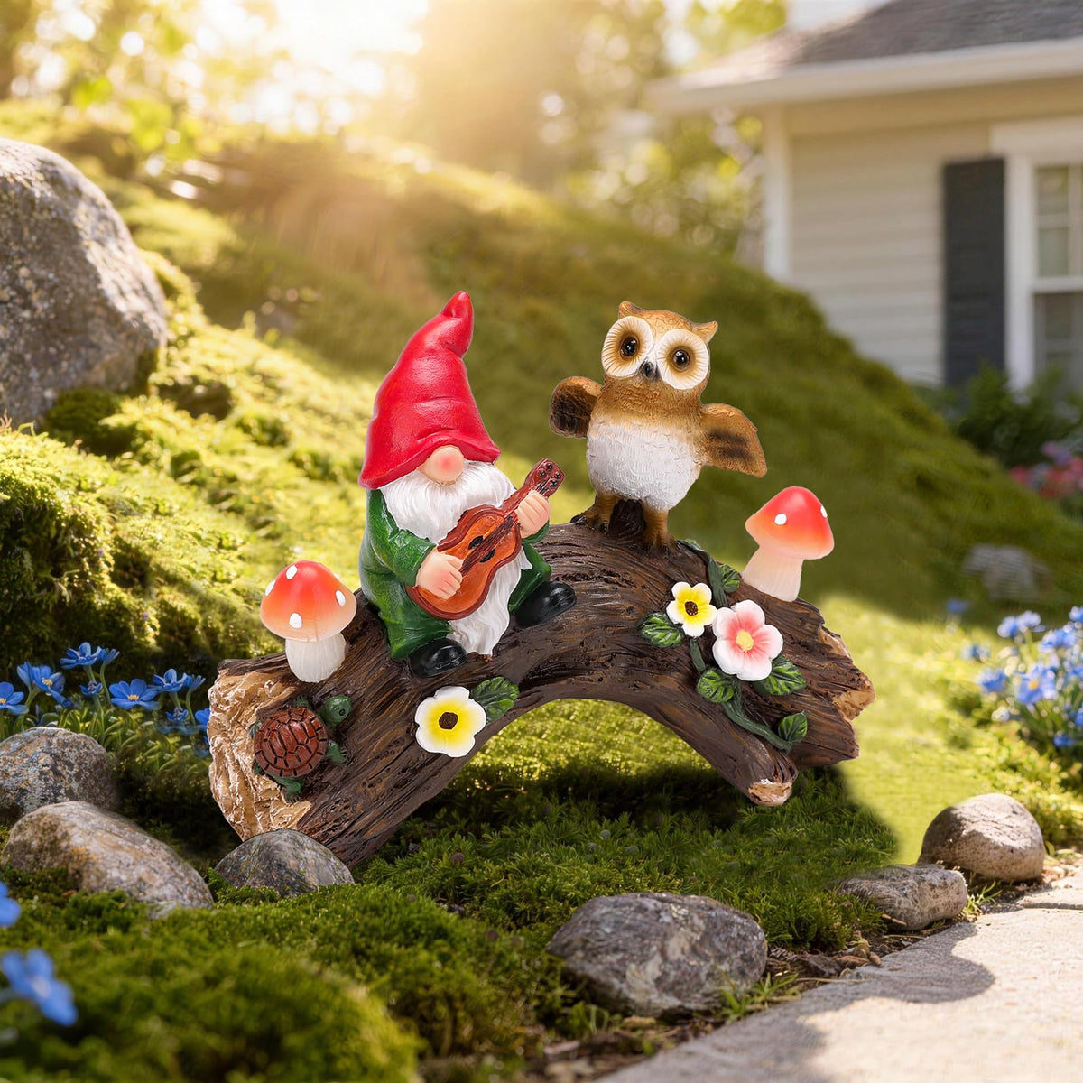 WONDHOME Solar Owl Gnome Garden Statues Whimsical Outdoor Decor with Mushroom Lights for Patio Lawn Yard Decorations Christmas Birthday Housewarming Gardening Gifts for Women Mom