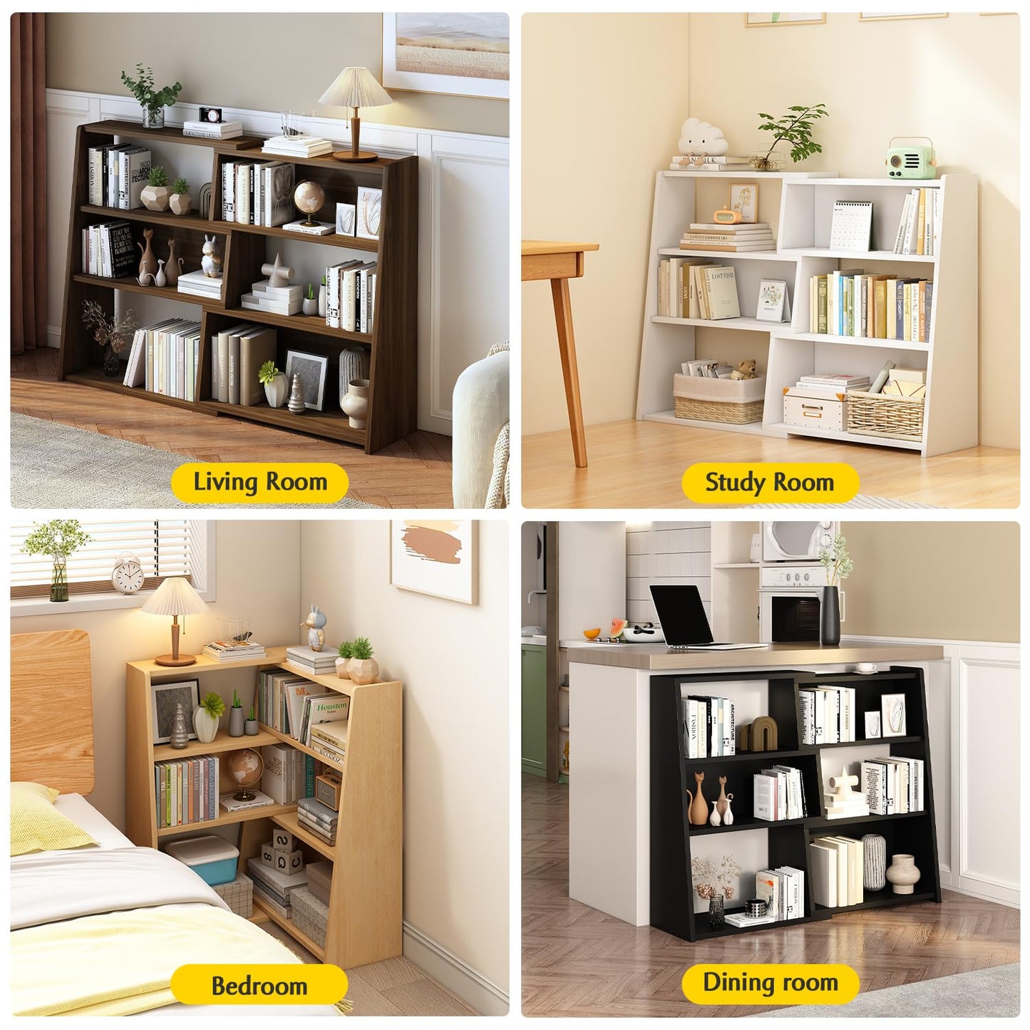 IOTXY Wooden Extendable Shelf Bookcase - 3-Tier Ladder Low Short Bookshelf for Small Space or Corner, Oak, L