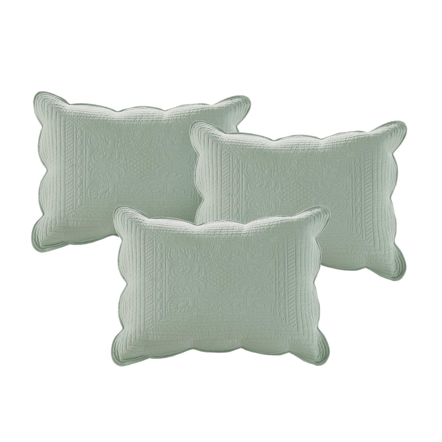 Madison Park Daybed Cover Set Damask Quilted Cover for Daybeds, All Season, Pre-Washed Cotton-Filled Coastal Bedding Scallop Edge, Shams, Bedskirt, Décor Pillows, Tuscany, Seafoam, 39"x75", 6 Piece