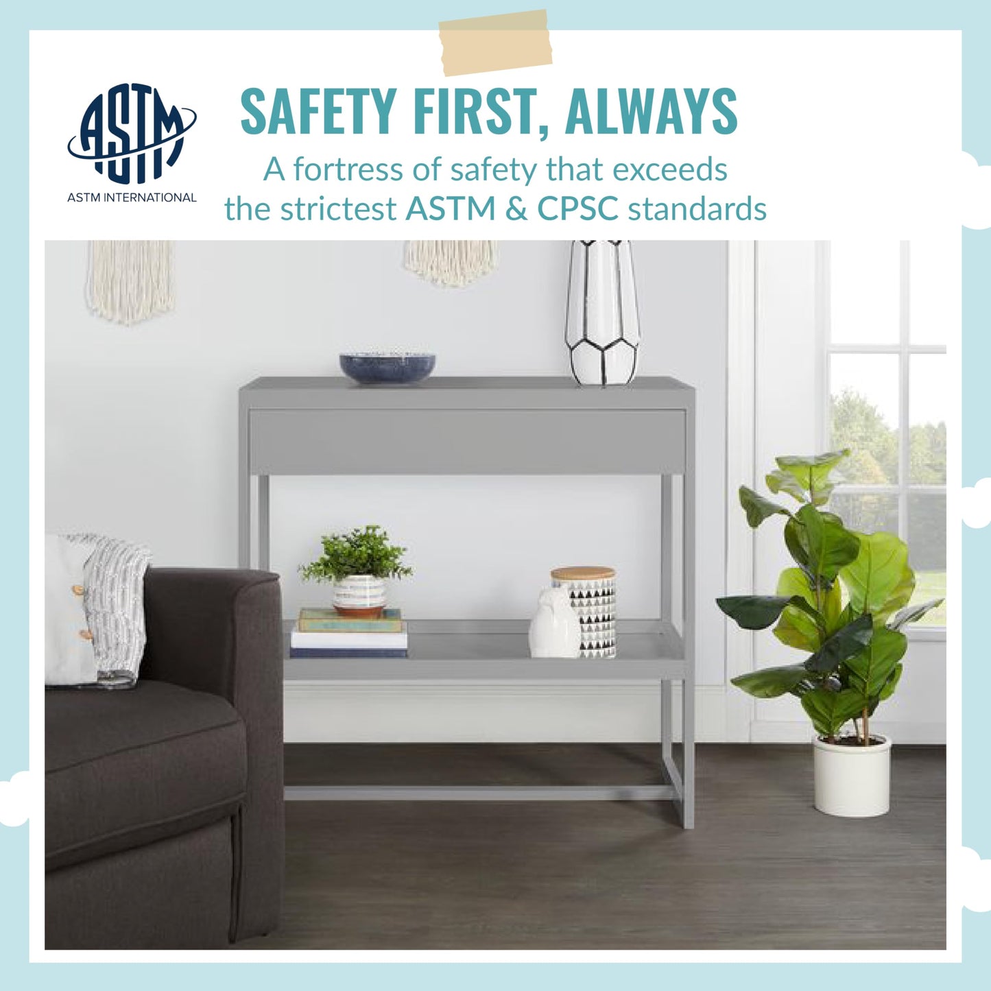 Dream On Me Arlo Changing Table in Pebble Grey – Enclosed Dressing Area with Safety Strap, Solid New Zealand Pinewood, Non-Toxic Finish, Spacious Fixed Storage Shelf, Water-Resistant 1" Changing Pad