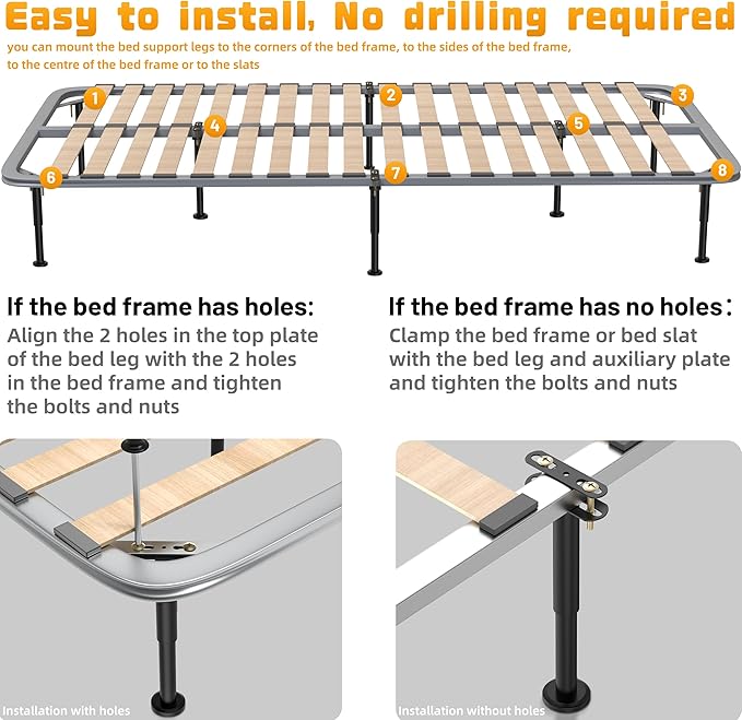 Wlrrcwdttc 2 Pcs Adjustable Height Bed Support Legs 10-17 inch, Bed Frame