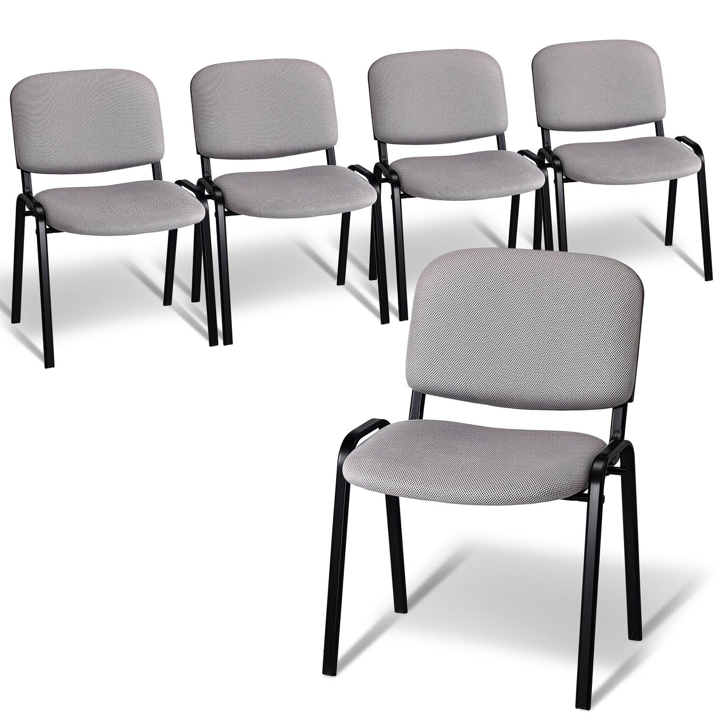 VINGLI Waiting Room Stacking Chairs, 5-Pack Mesh Church Conference Stackable Chair Set, for Office Guest & Reception Meeting Rooms, Lobby, Simple&Space-Saving, Mesh-Grey