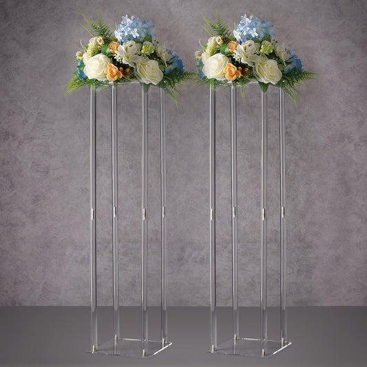 YALLOVE Acrylic Flower Stand, Set of 2 Clear Pedestal, 31.5 Inch Tall Vases for Wedding Event Party Props, Home Decor
