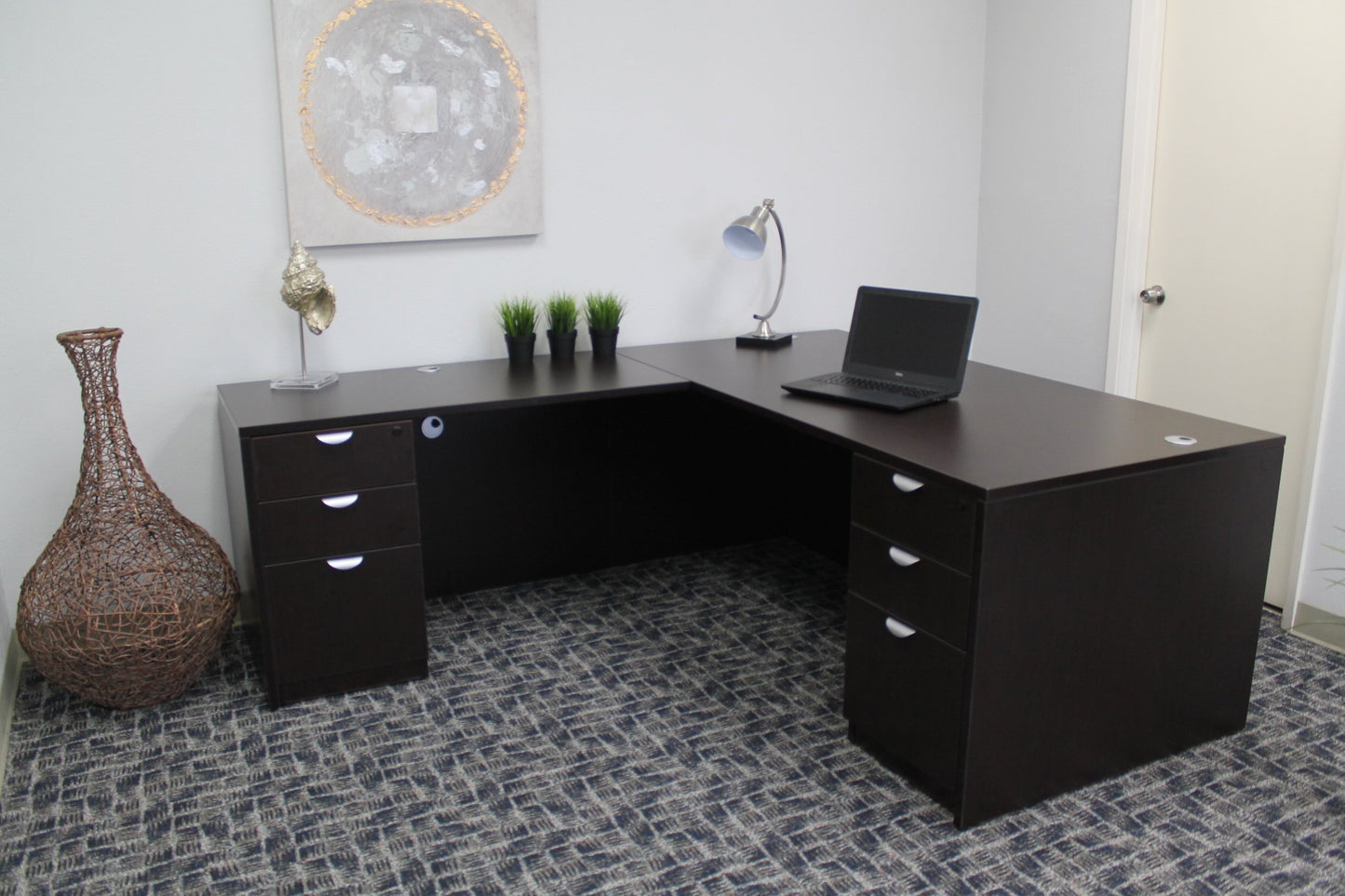 Boss Office Products Holland 71" Executive L-Shape Corner Desk with Dual File Storage Pedestals, Mocha